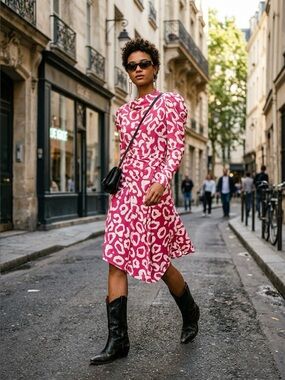 Isabel Marant pink & white leopard animal print Carley dress - Medium (FR 44)